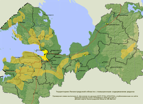карта радон лениградская область